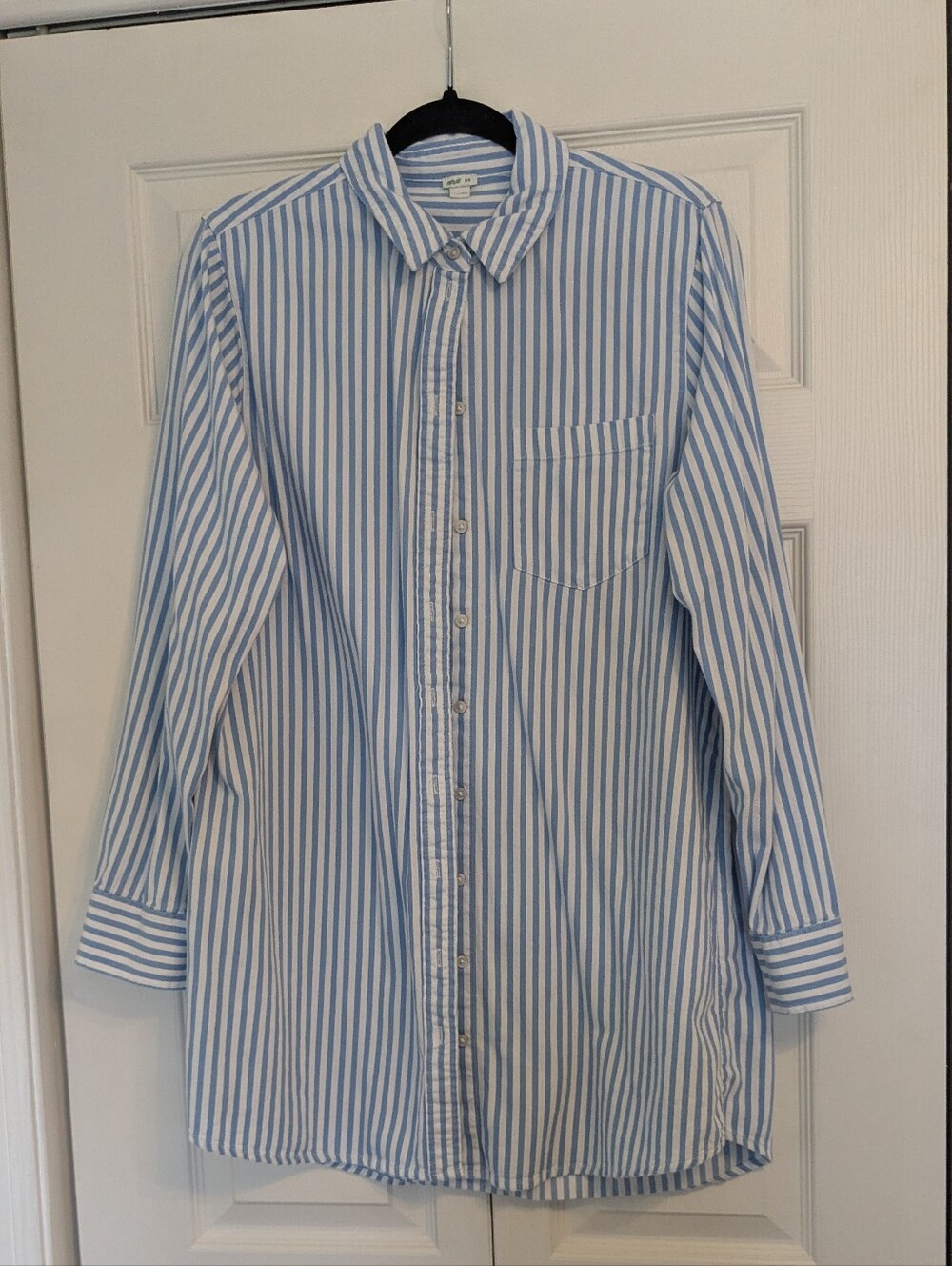 aerie Blue and White Vertical Stripe Oversized Button-Down Shirt